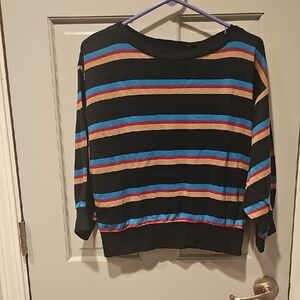 80s Gotham OversizedStriped Women's Shirt 3/4 Puffy Sleeve Large Top Vintage